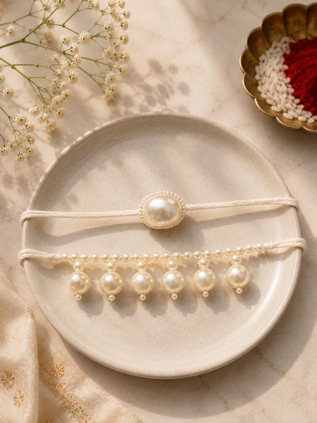 Pearl Rakhi & Lumba set