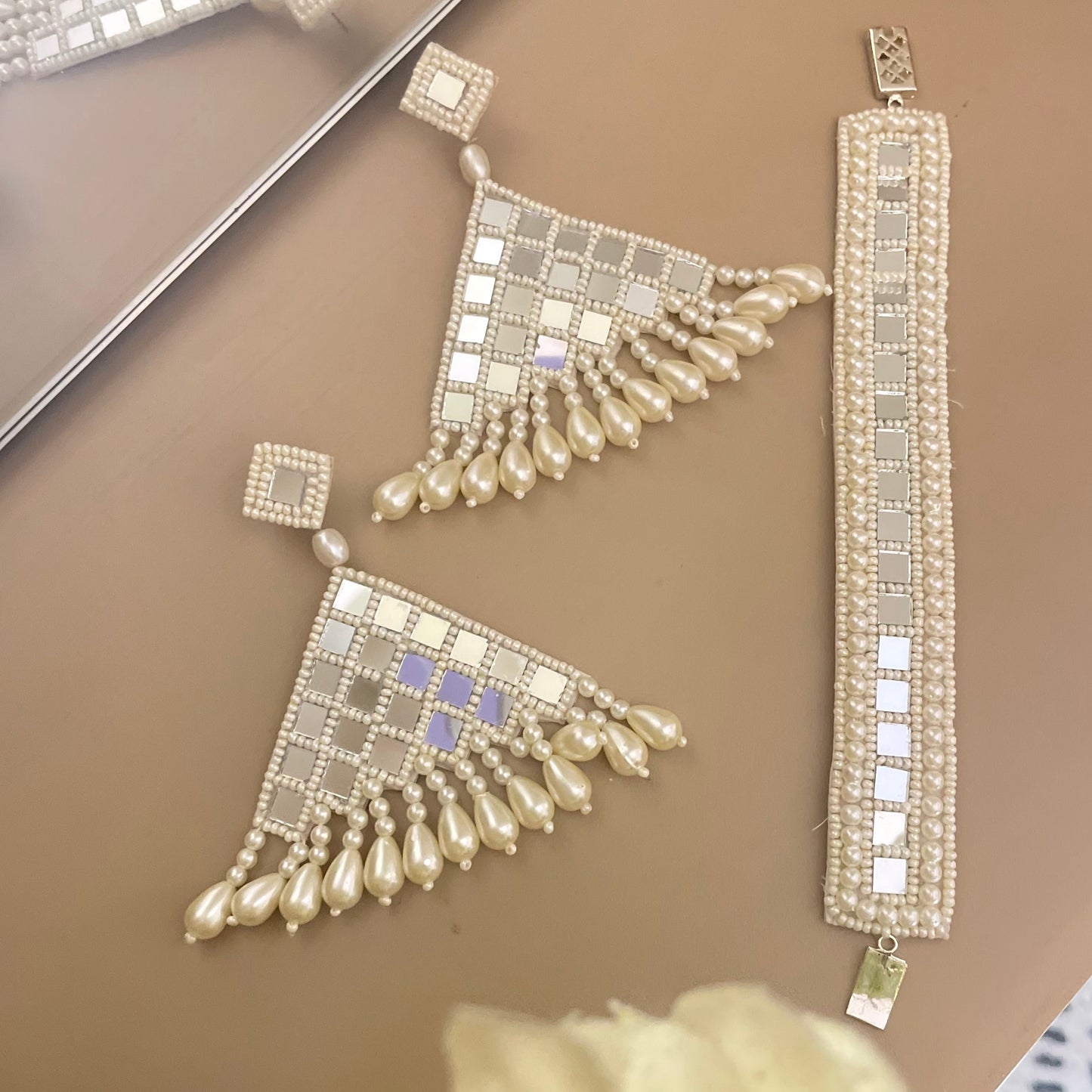 Pihu Pearl Mirror Earrings
