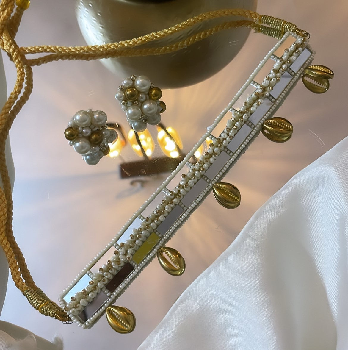 Mirror Golden Pearl Necklace set