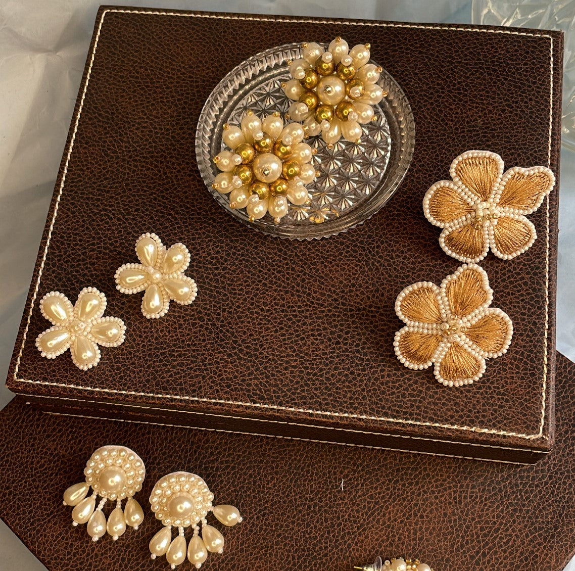 Pearl Golden Big Stud Earrings