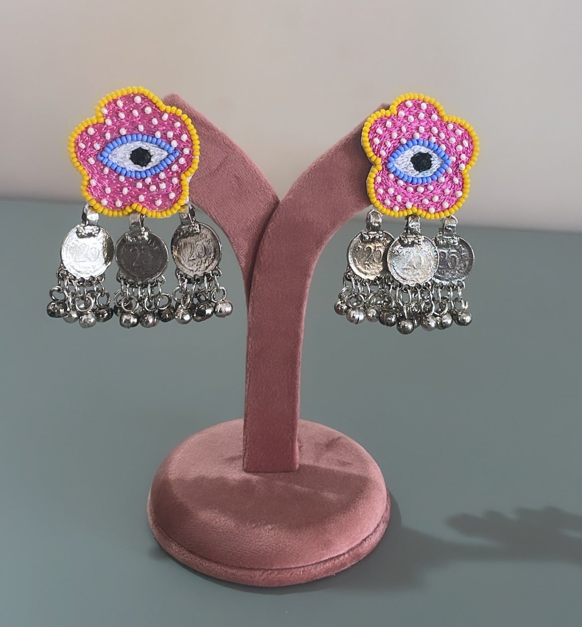 Evil Eye Coin Boho Earrings