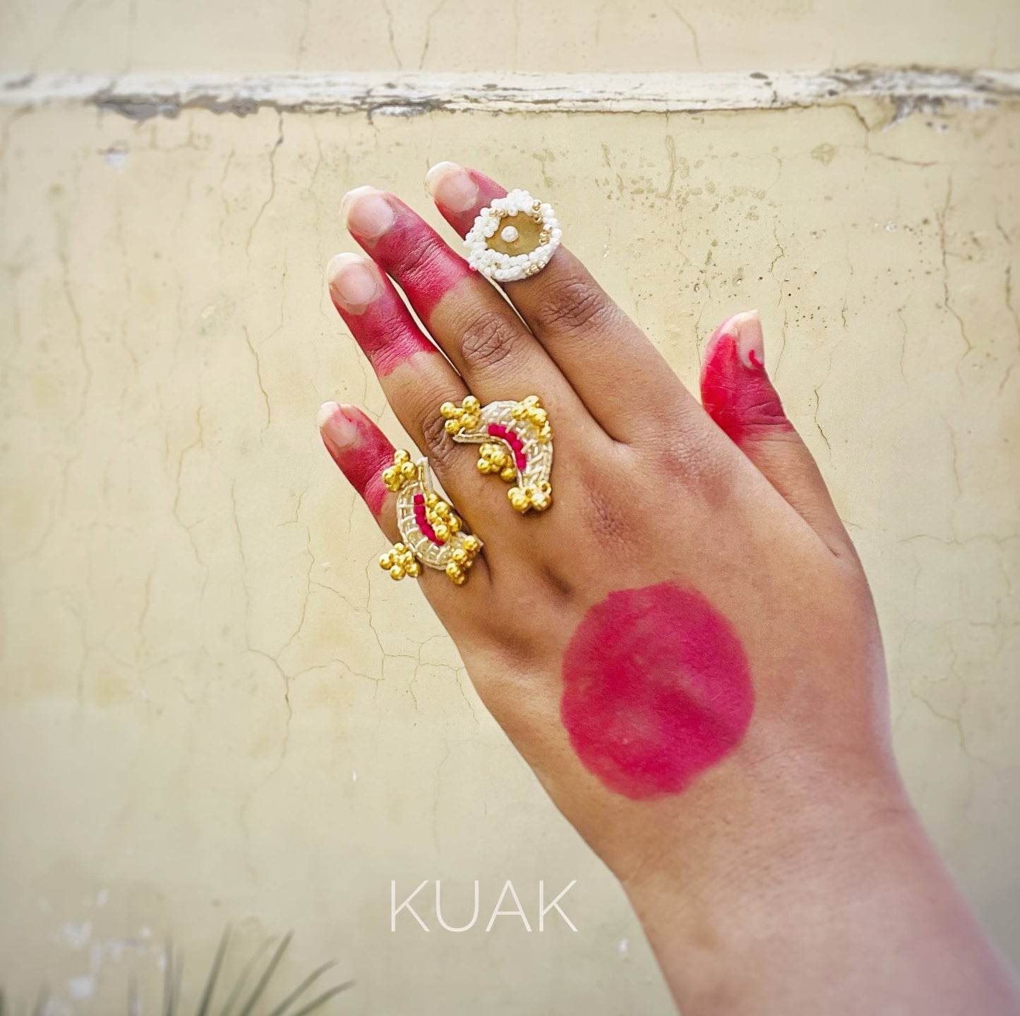 Ruhi Golden Cocktail Double Ring