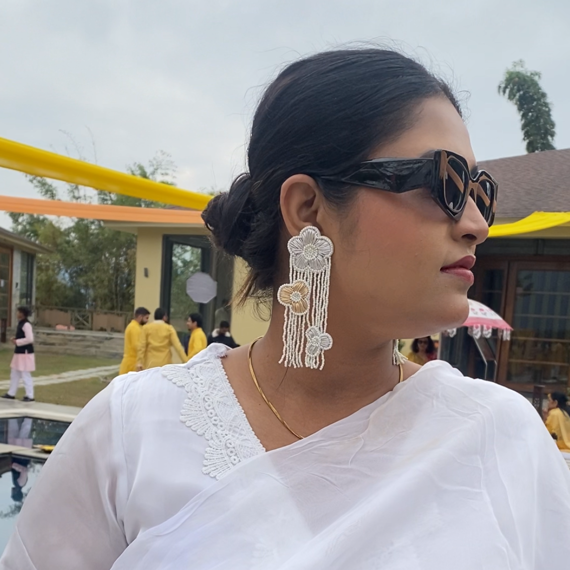 Three Flower Silver Golden Earrings