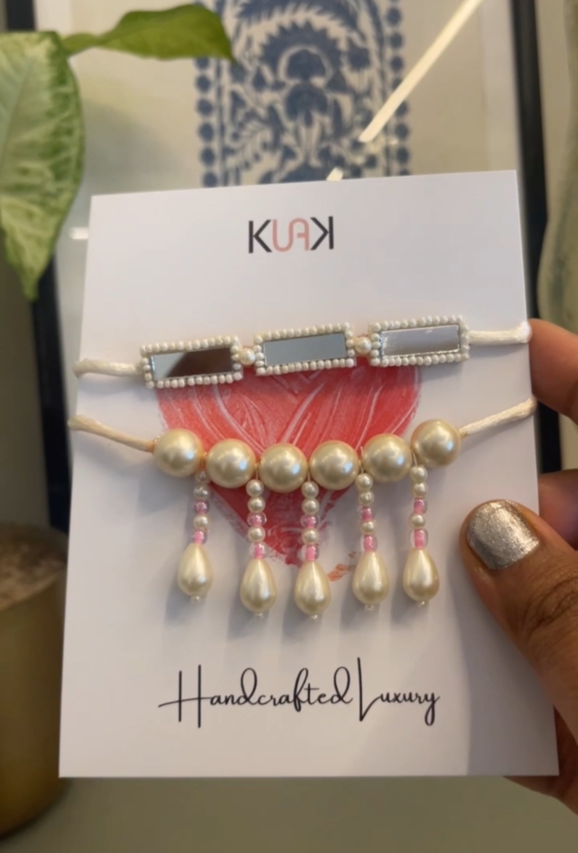 Mirror Pearl Rakhi Lumba Set