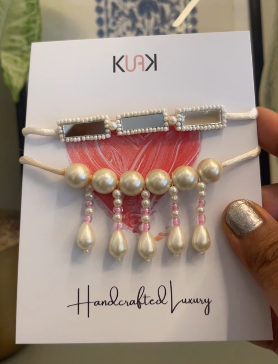 Mirror Pearl Rakhi Lumba Set