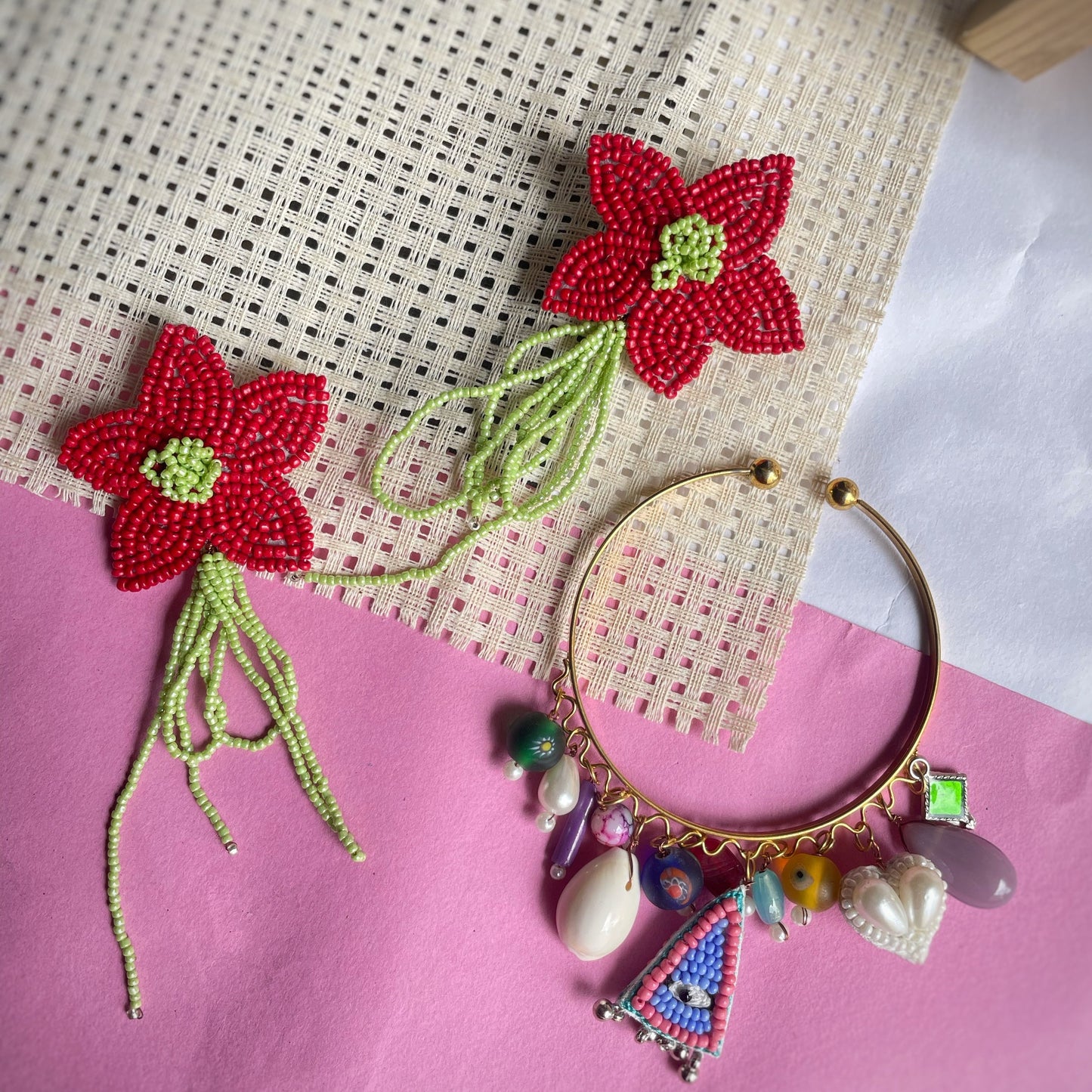 Red Big flower Earrings