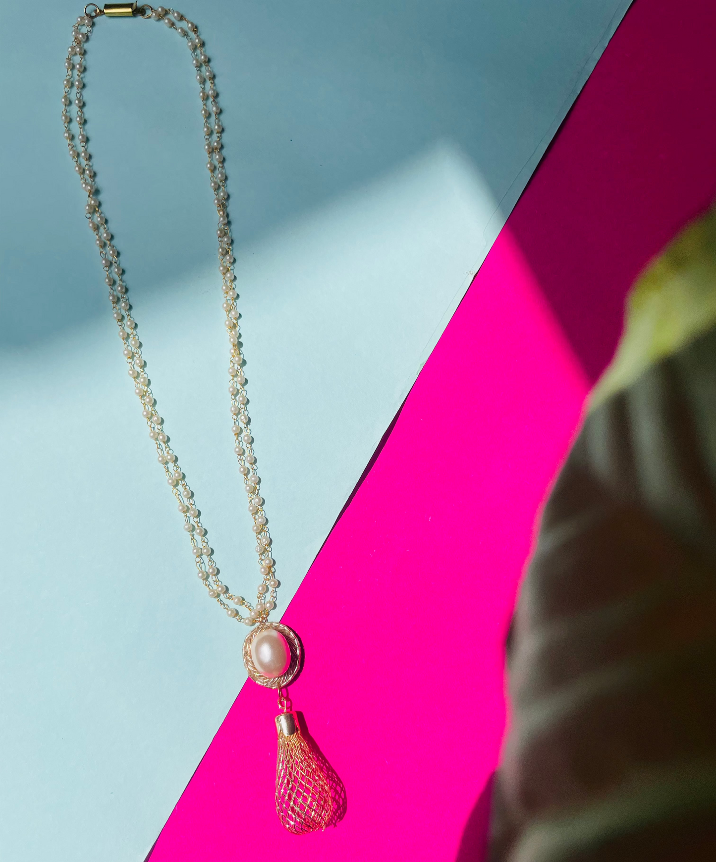 Golden Pearl Long Necklace