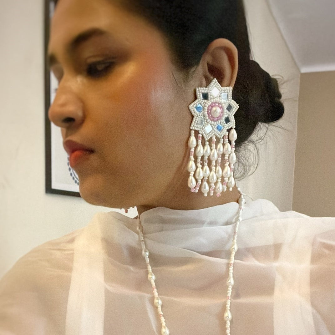 Pink Mirror Statement Danglers Earrings