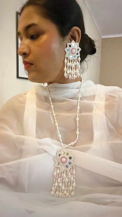 Pink Mirror Statement Danglers Earrings