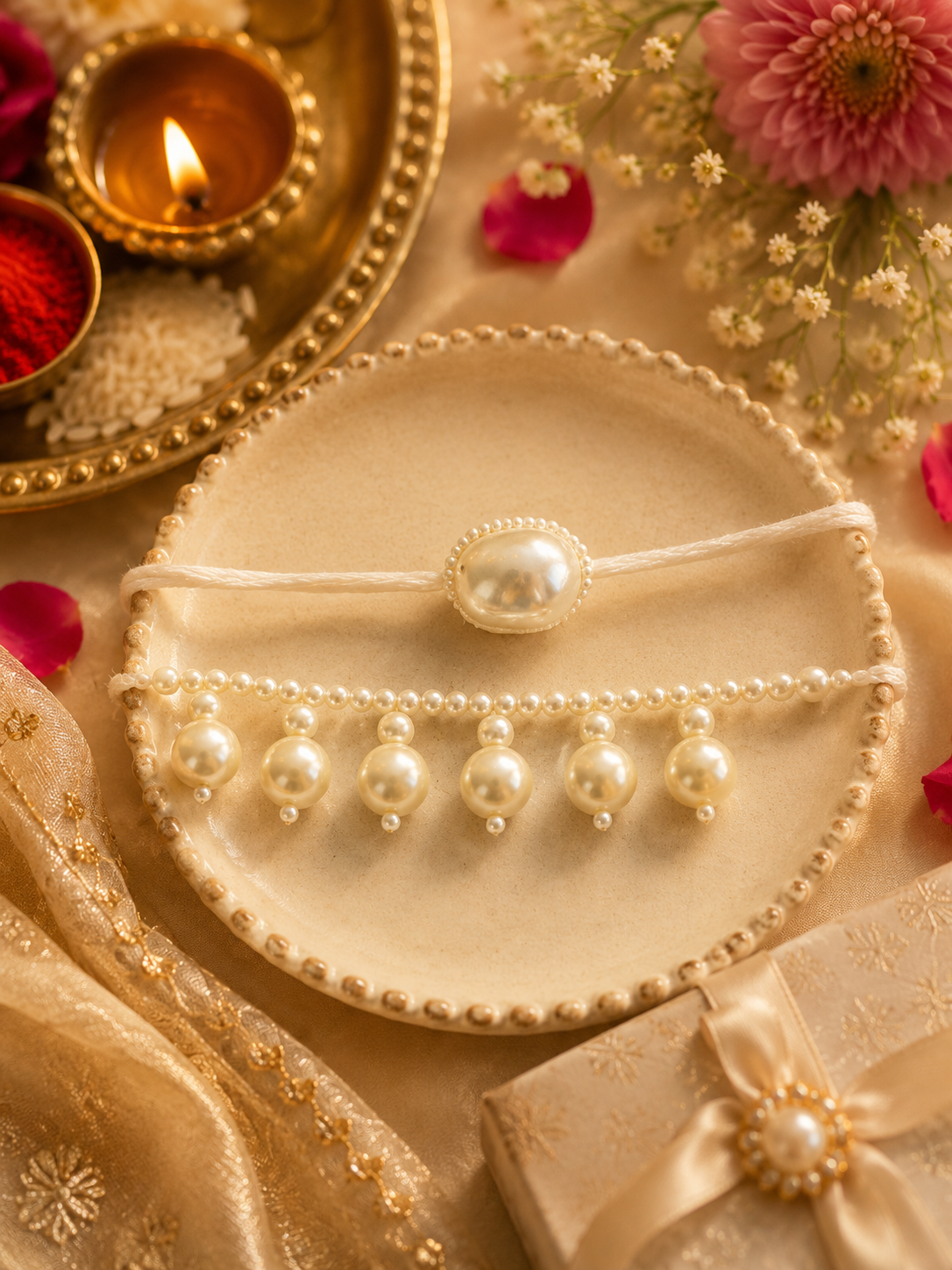Pearl Rakhi & Lumba set