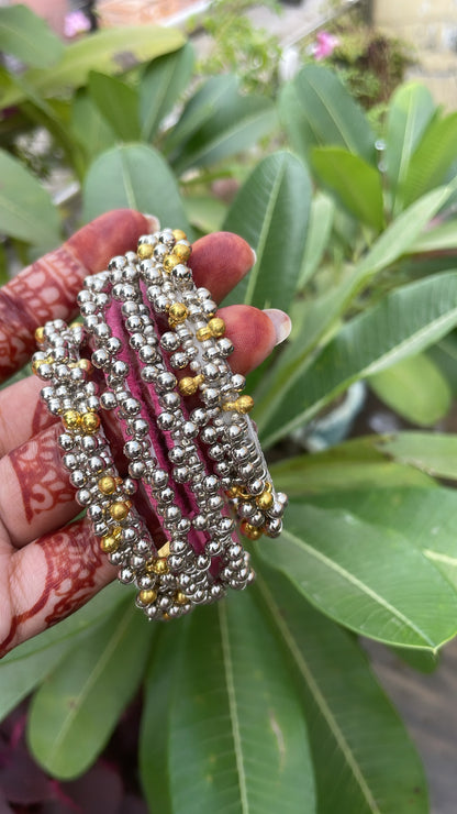 Golden Silver Ghungru Bangle Set