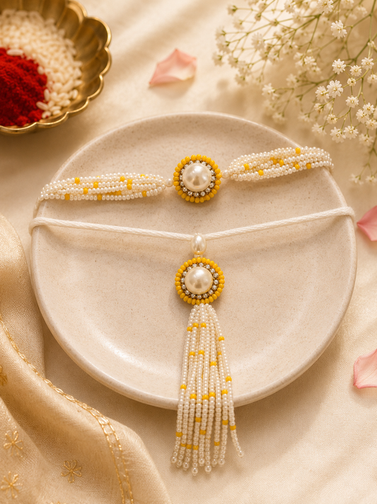 Yellow Rakhi & Lumba set