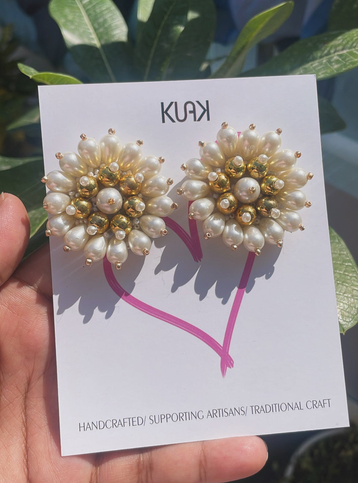 Pearl Golden Big Stud Earrings