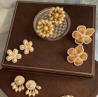 Pearl Golden Big Stud Earrings