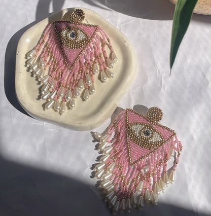 Pearl Evil Eye Hanging Earrings