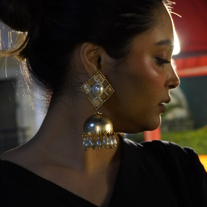 Rajwada Jhumkas with Pearls hangings