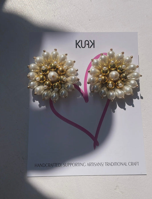 Pearl Golden Big Stud Earrings