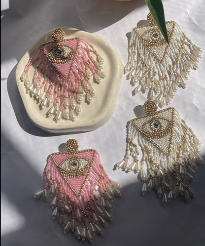 Pearl Evil Eye Hanging Earrings
