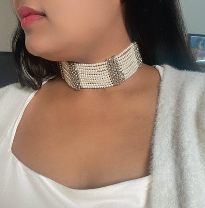 Silver Pearl Choker Necklace