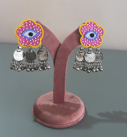Evil Eye Coin Boho Earrings