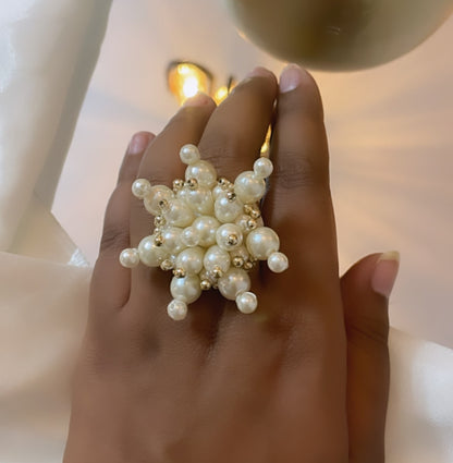 Fulhar Pearl Golden Cocktail Ring