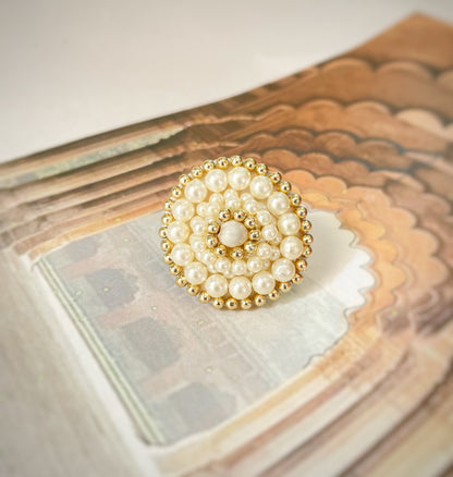 Ruh Pearl Golden Cocktail Ring