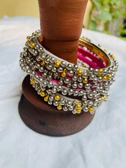Golden Silver Ghungru Bangle Set