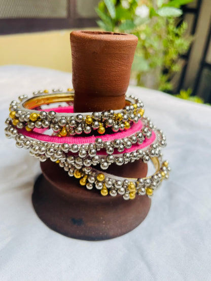 Golden Silver Ghungru Bangle Set