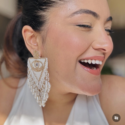 Pearl Evil Eye Hanging Earrings