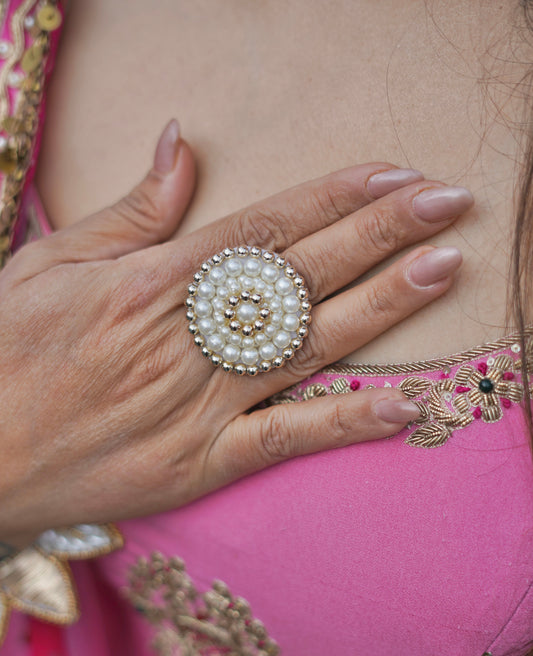 Ruh Pearl Golden Cocktail Ring