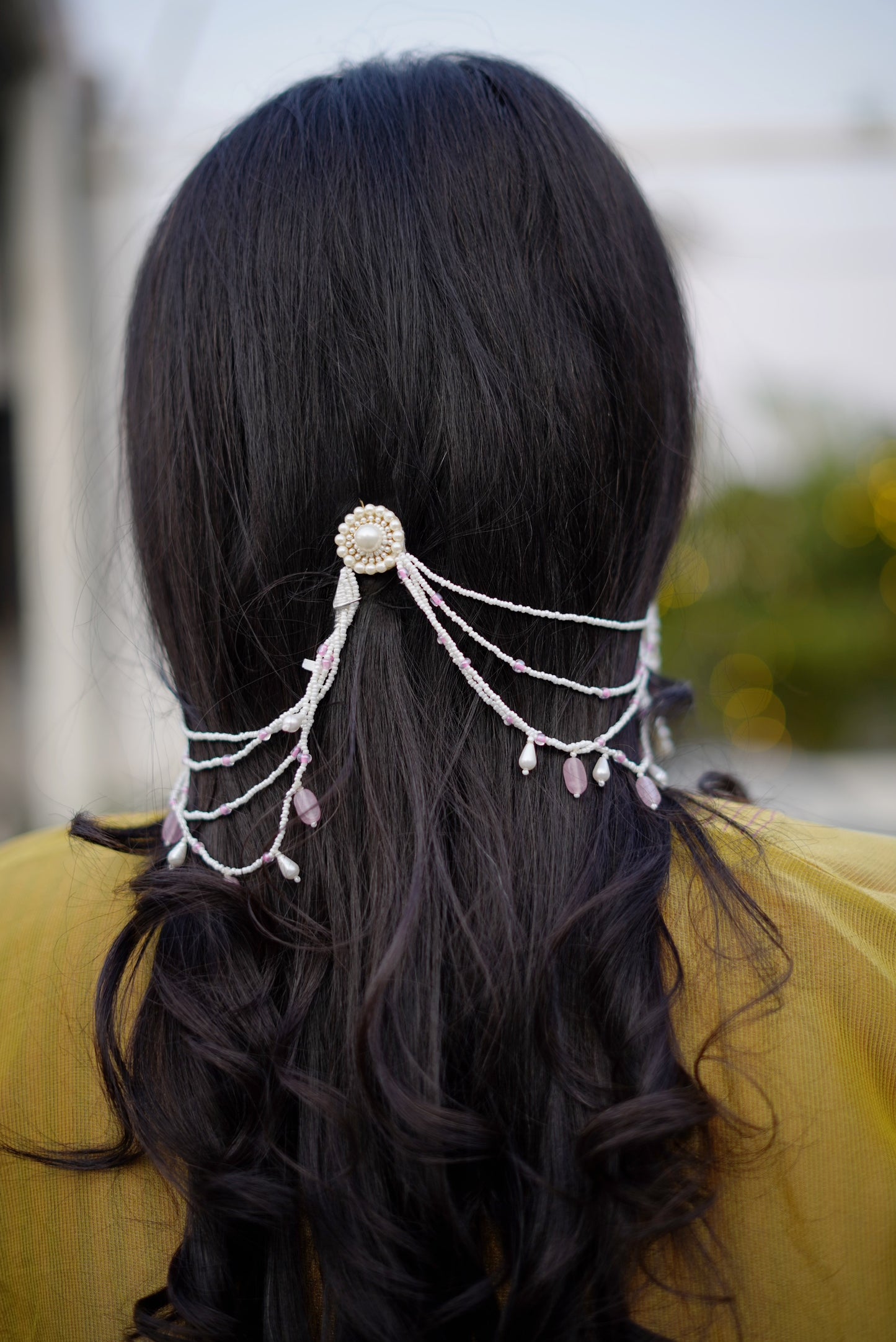 Pearl Hanging Earrings with Hair Extension