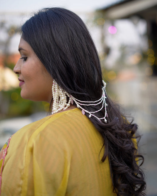 Pearl Hanging Earrings with Hair Extension